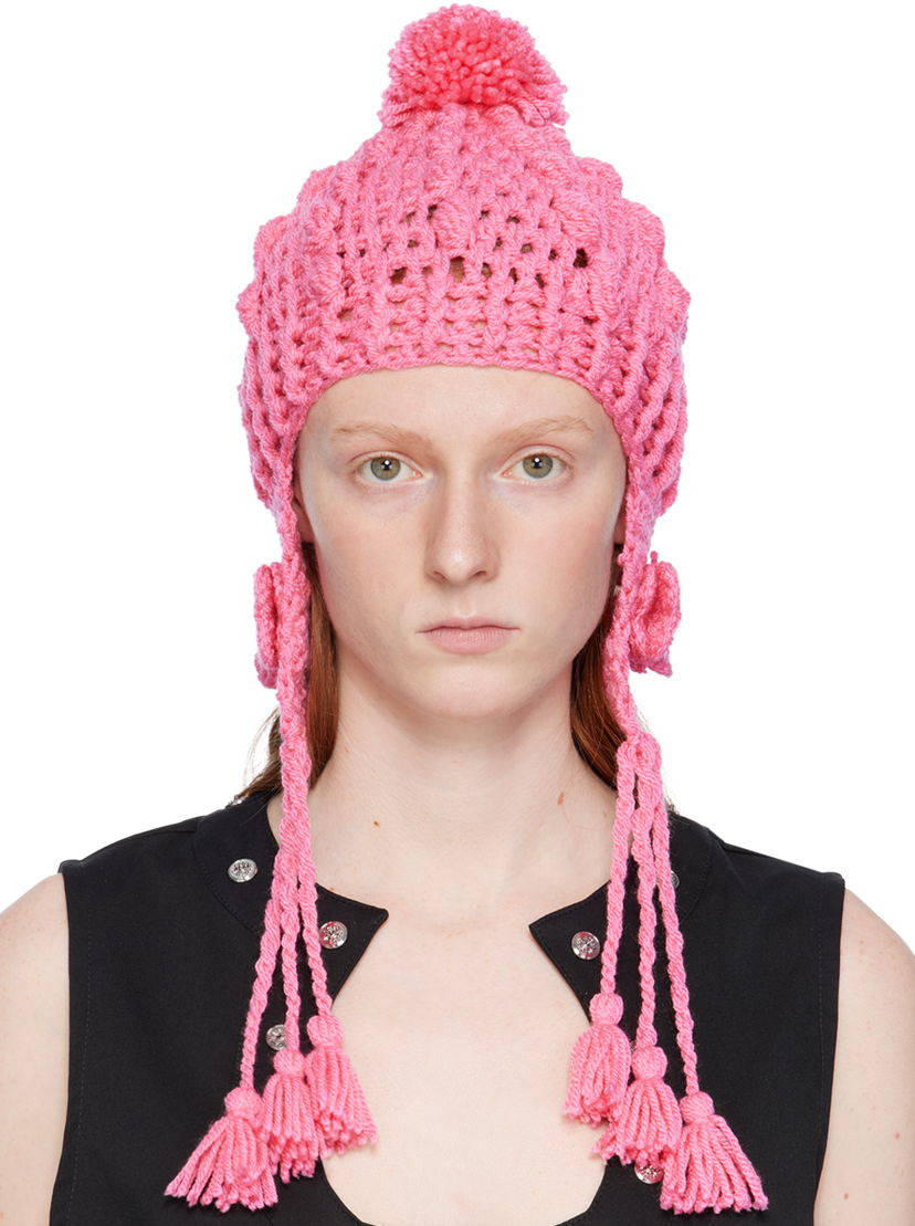 Шапка Anna Sui Butterfly Crochet Beanie With Pom-pom And Tassels Розово | 623Q90