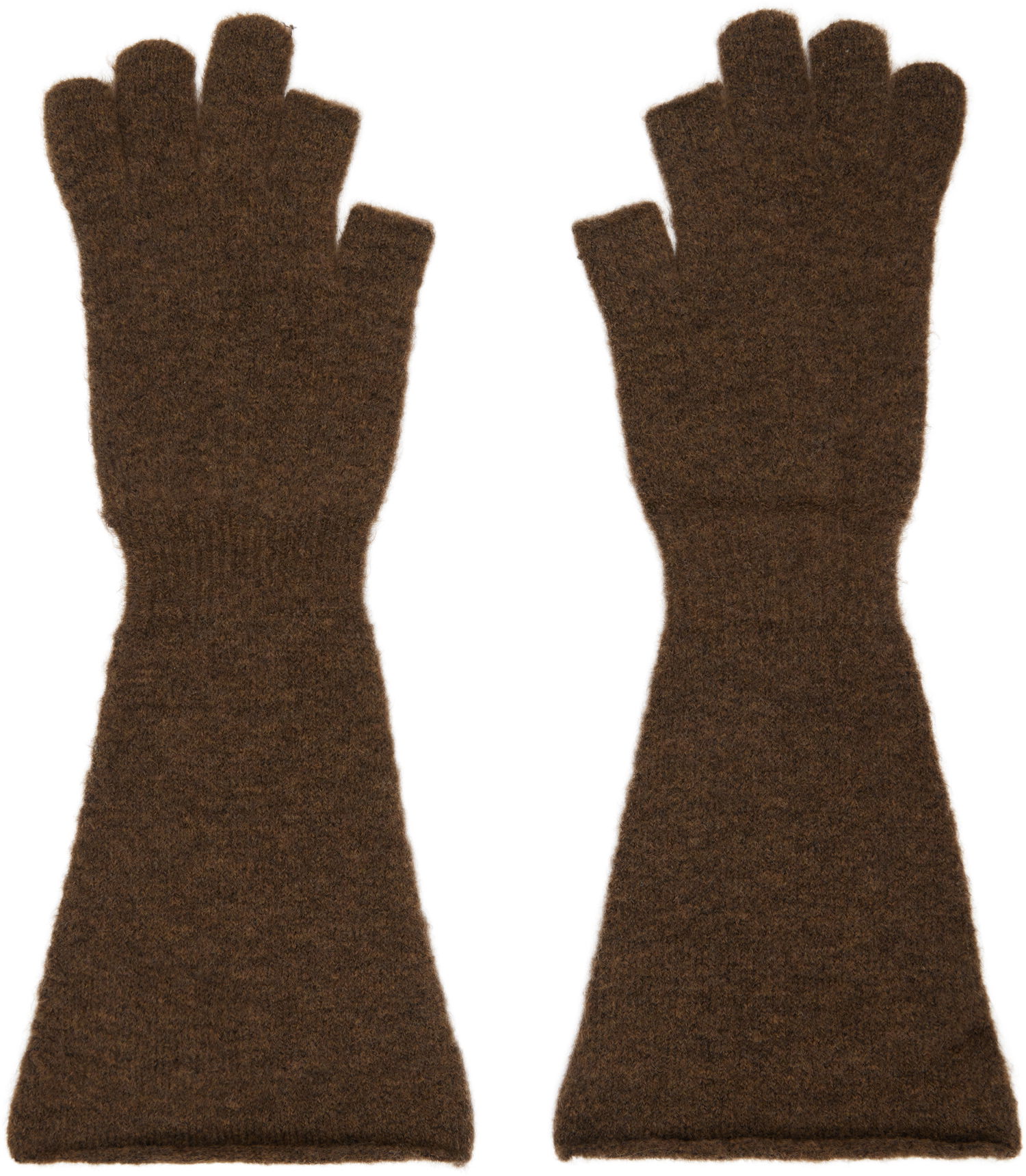 Ръкавици Rick Owens Alpaca Knit Long Fingerless Gloves Кафяво | RR02D6489 KWP, 0
