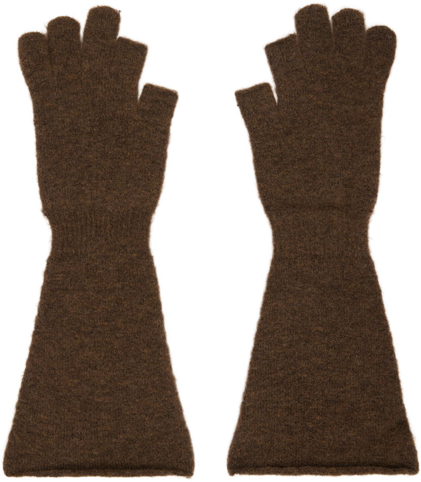 Ръкавици Rick Owens Alpaca Knit Long Fingerless Gloves Кафяво | RR02D6489 KWP