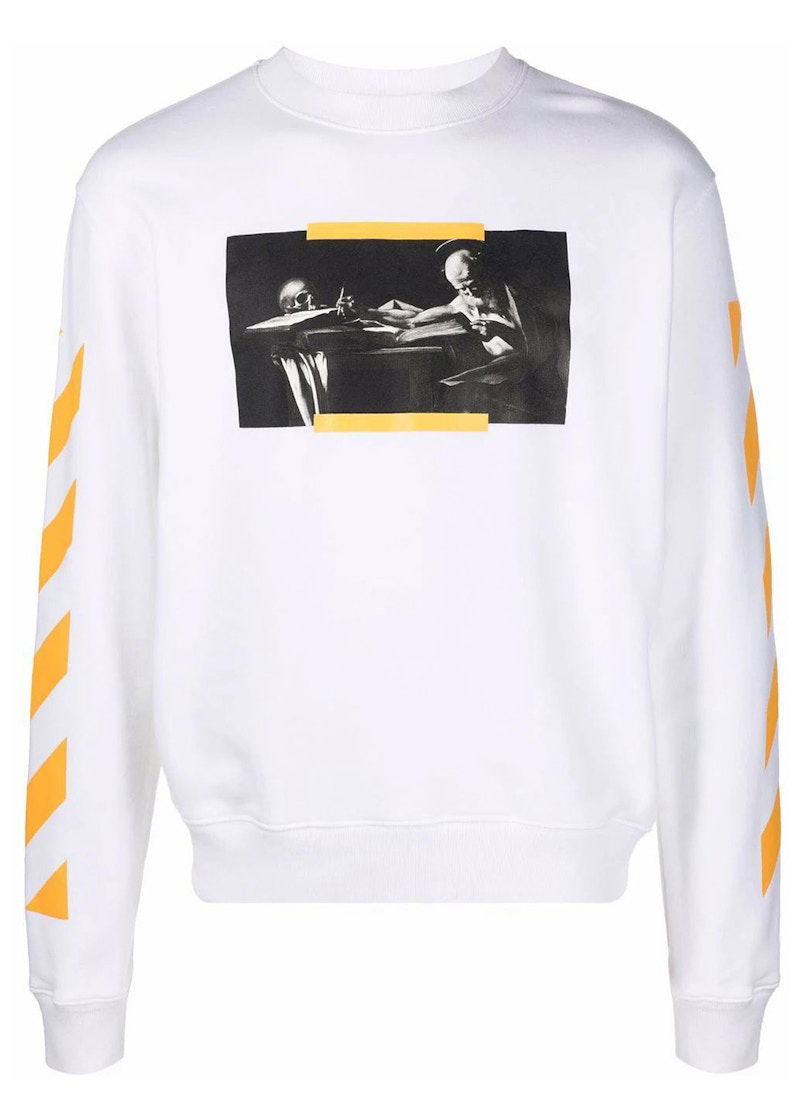 Суитчър Off-White Caravaggio Saint Jerome Writing Print Slim Fit Sweatshirt White Yellow Бяло | OMBA025F21FLE0090184, 0