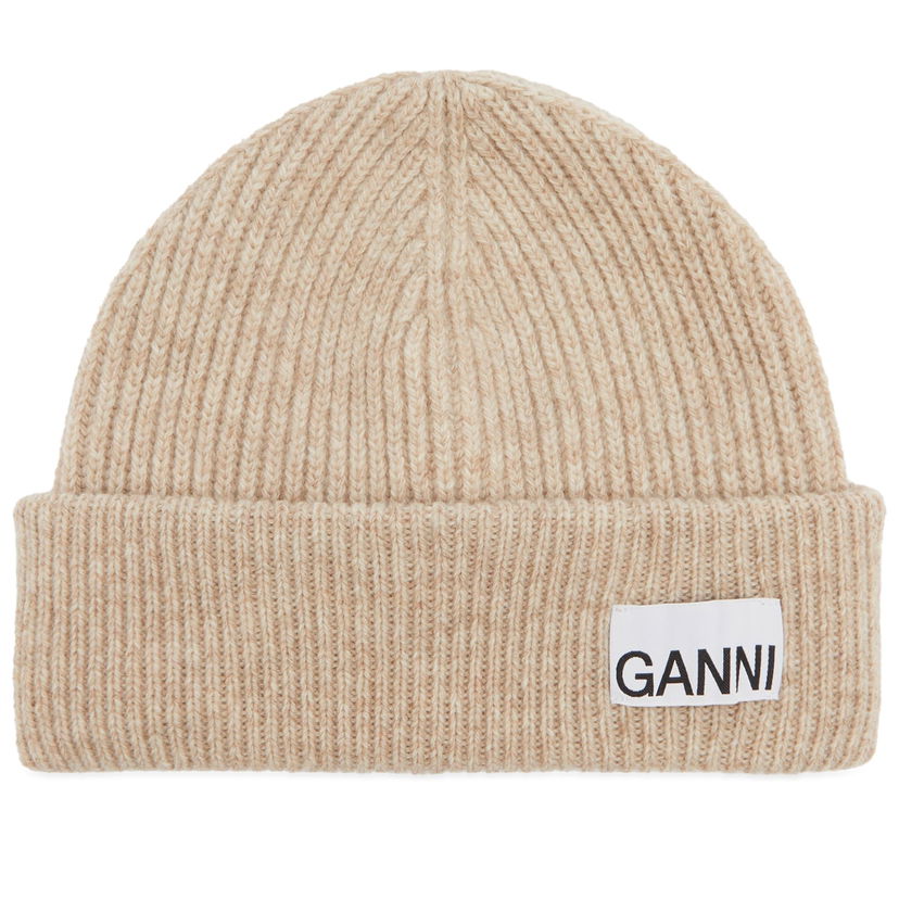 Шапка GANNI Light Structured Rib Knit Beanie Бежово | A5369-196