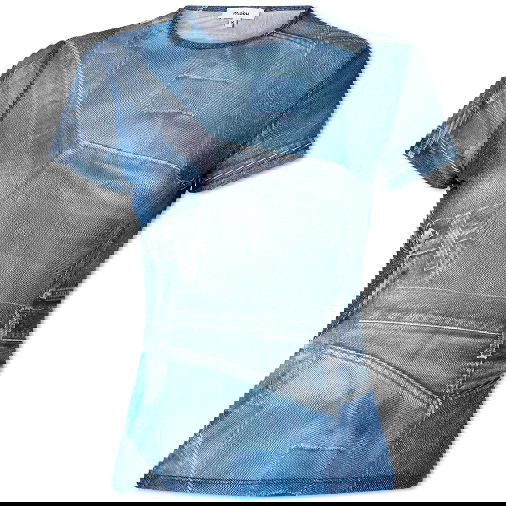 Тениска Miaou Miaou Mini Denim Print T-Shirt Синьо | 7026PM2DEN, 1