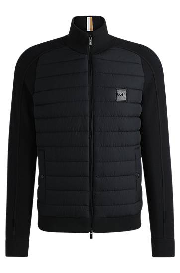 Пухо яке BOSS BOSS Mixed-Material Zip-Up Jacket with Logo Badge Черно | 50526835