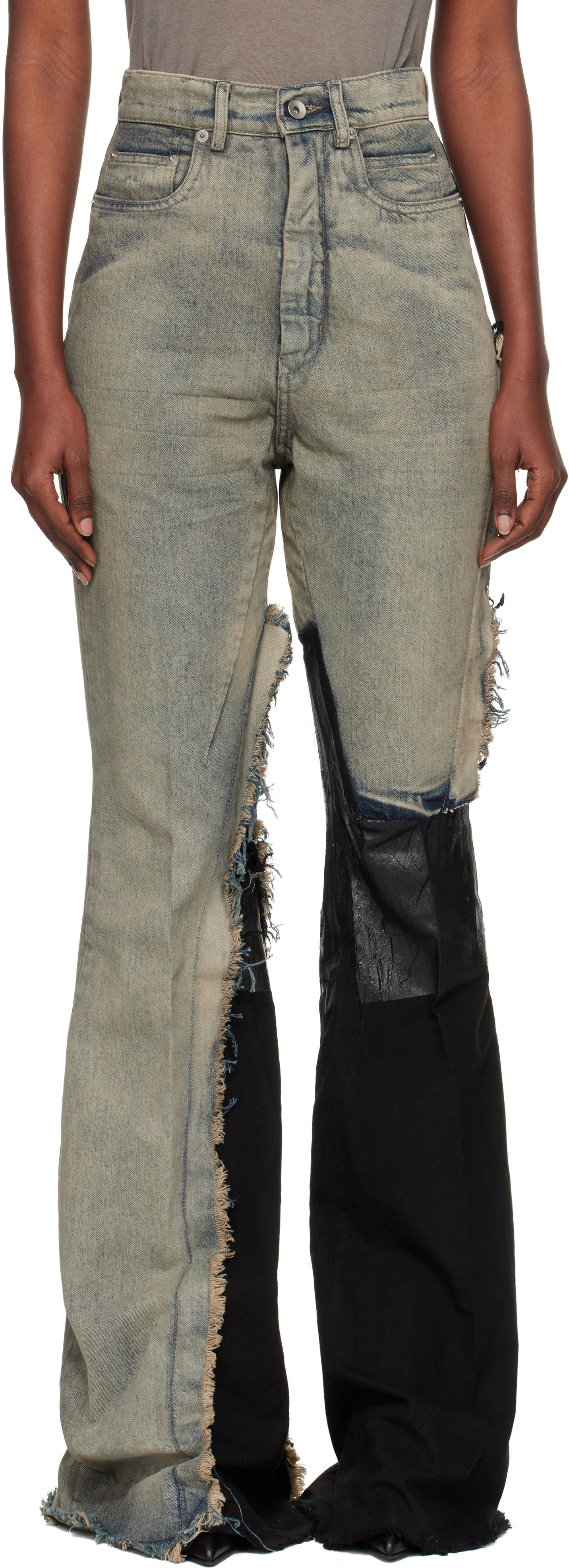Дънки Rick Owens Concordians Bolan Distressed Patchwork Raw Edge Bootcut Jeans Многоцветен | RO02E4329 DWG769, 0
