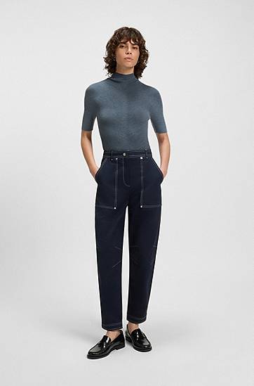 Пуловер BOSS Merino Wool Mock-Neck Sweater Синьо | 50542885, 1