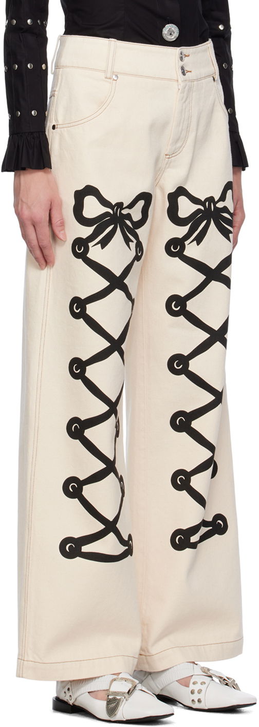 Дънки Chopova Lowena Chopova Lowena Ribbon Print Wide Leg Jeans Бежово | 4061, 1