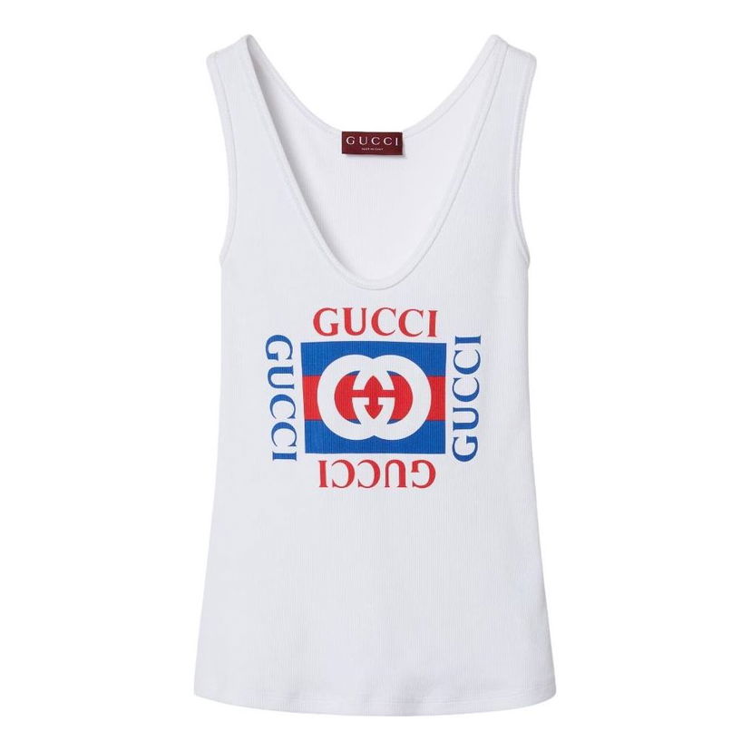 Потник Gucci Gucci FW24 Ribbed Logo Tank Top Бяло | 790344-XJGL4-9474