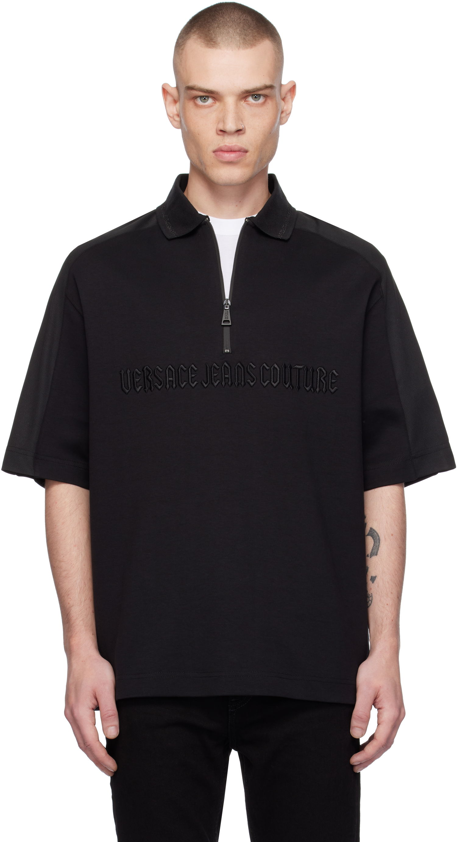 Поло тениска Versace Goth Logo Polo Черно | E77GAGC01_ECJ03C, 0