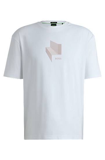 Тениска BOSS BOSS Relaxed-Fit Interlock Cotton T-Shirt with Gloss Artwork Бяло | 50525231, 0