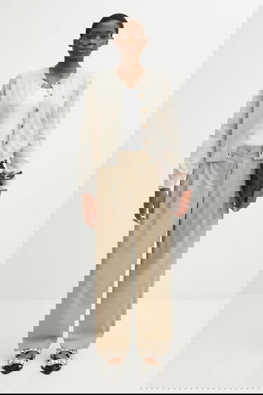 Панталони MAISON KITSUNÉ Double Pleated Wide High Waist Pants Бежово | PW01106WT3019, 4