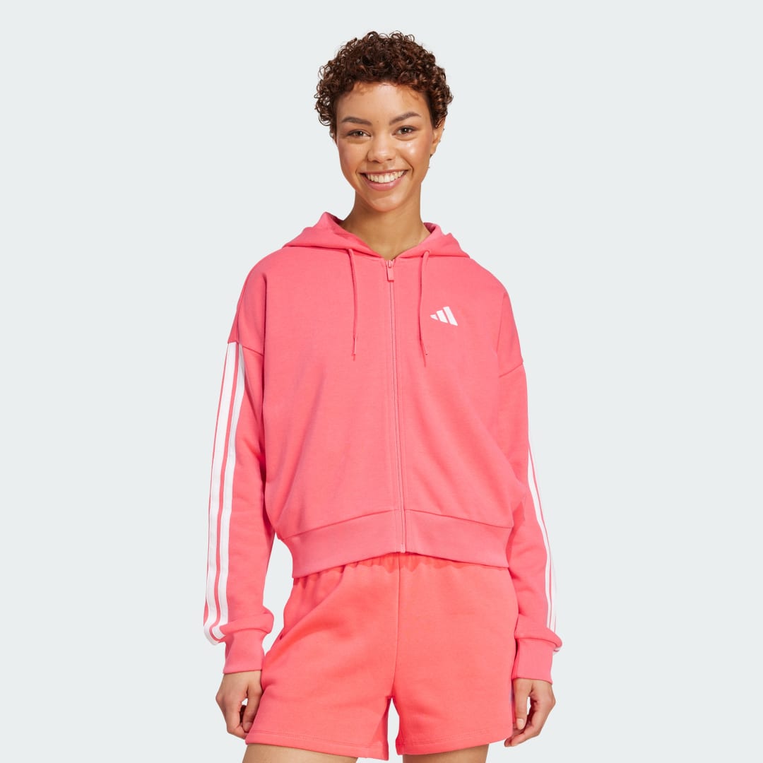 Суитчър adidas Performance Essentials 3-Stripes French Terry Full-Zip Hoodie Розово | KE4388, 0