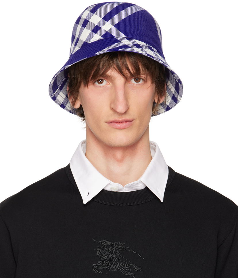 Шапка с козирка Burberry Check Bucket Hat Тъмно синьо | 8079490