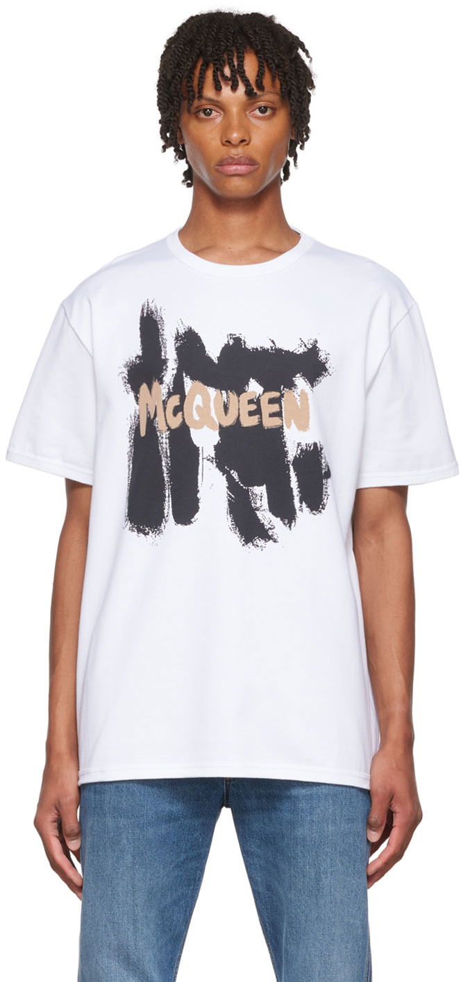 Тениска Alexander McQueen Alexander McQueen Graffiti T-Shirt Бяло | 704976QTZ06
