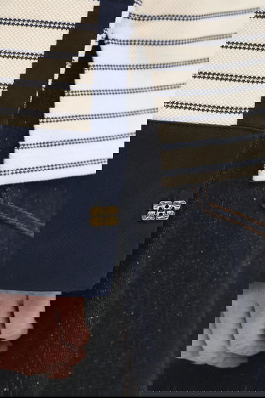 Поло тениска GANNI Striped Single Piquet Jersey Polo Shirt Бежово | T4215, 4