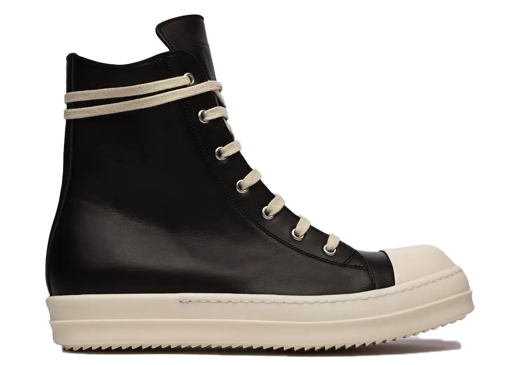 Кецове и обувки Rick Owens Leather High Top Black Cream Черно | RU01B1890/RU02B2890, 0