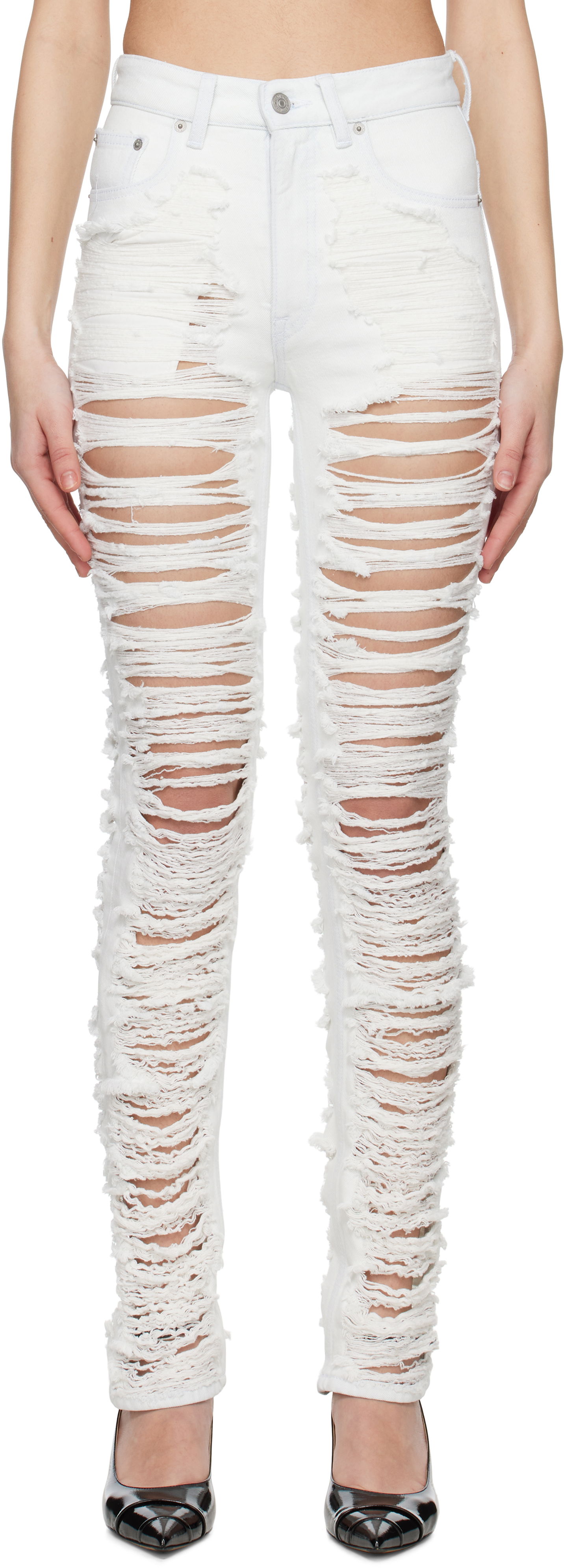 Дънки Maison Margiela MM6 Maison Margiela 5-Pocket Shredded Jeans Бяло | S62LB0185 M30018, 0