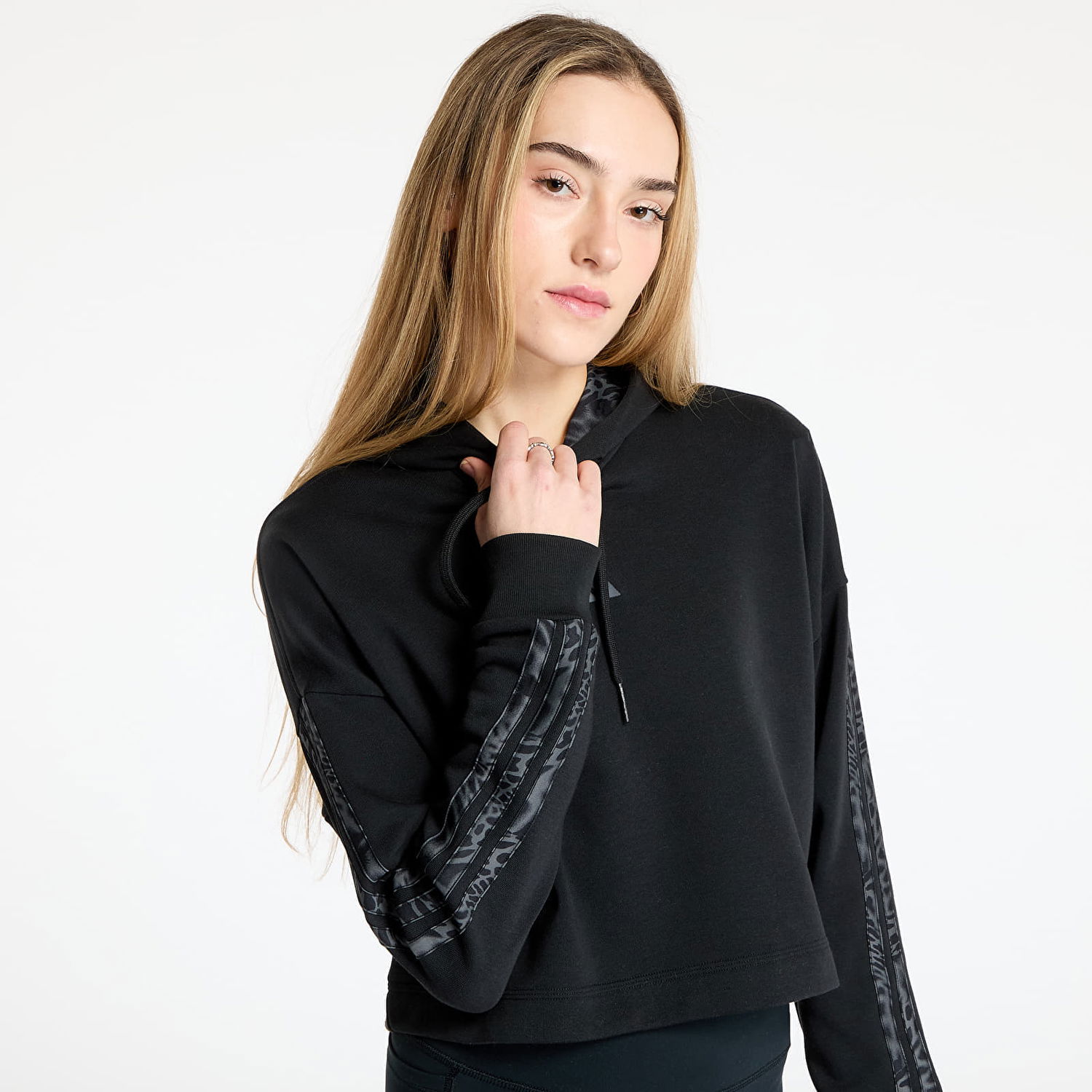 Суитчър adidas Originals Essentials 3 Stripes Print French Terry Cropped Hoodie Черно | JC6244, 1
