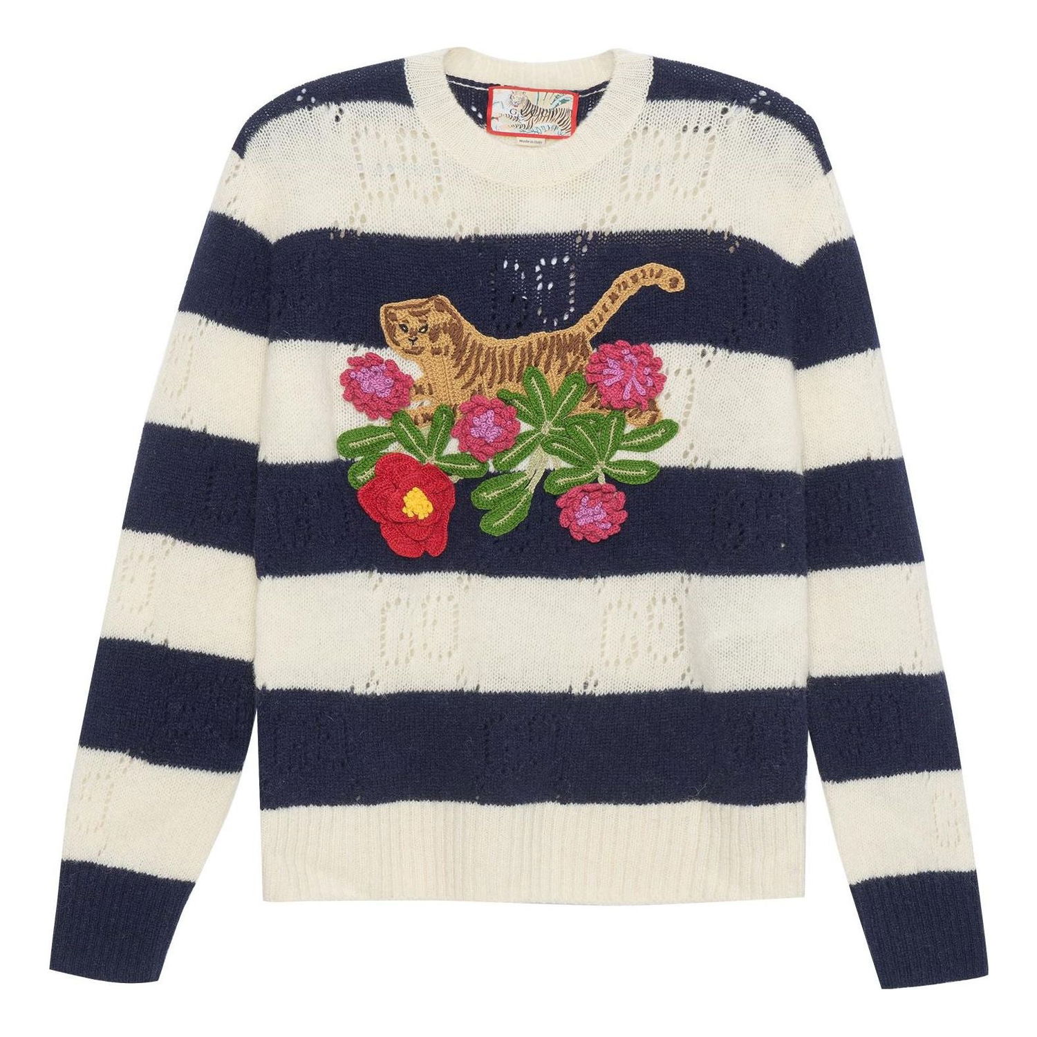 Пуловер Gucci Wool Sweater with Tiger and Floral Embroidery Синьо | 683896-XKB77-9801, 0
