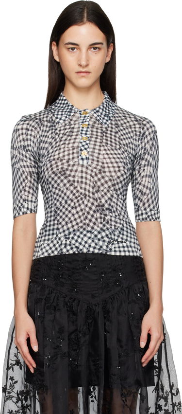Поло тениска GANNI Sheer Cotton Gingham Printed Polo Shirt Многоцветен | K2492, 0