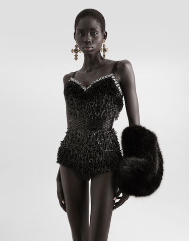 боди Dolce & Gabbana Dolce & Gabbana Sequined and Micro-Beaded Bodysuit Черно | F78JEZGDC0IS9021, 3
