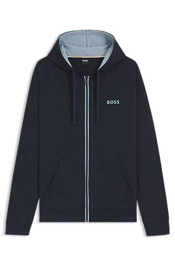 Суитчър BOSS BOSS Cotton-Terry Zip-Up Hoodie with Contrast Details Тъмно синьо | 50545573