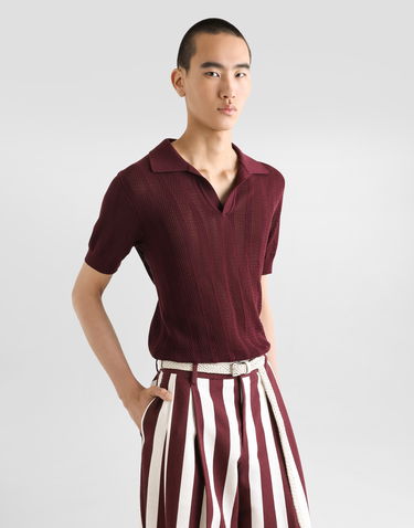 Поло тениска Dolce & Gabbana Dolce & Gabbana Openwork Short-Sleeved Polo Shirt Бургунди | GXZ62TJBCFLM5039, 3