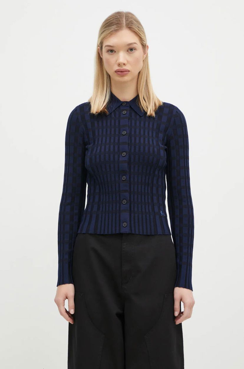 Риза MAISON KITSUNÉ Checked Wool Cardigan Синьо | NW00412KF0003