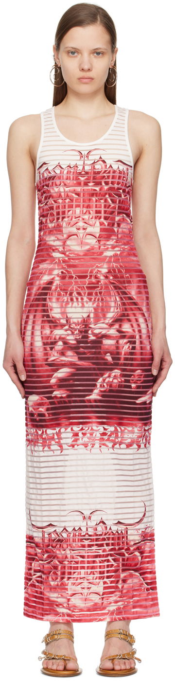 Pокля Jean Paul Gaultier Scoop Neck Graphic Maxi Dress Червено | 24/25-F-RO158-J544-0130