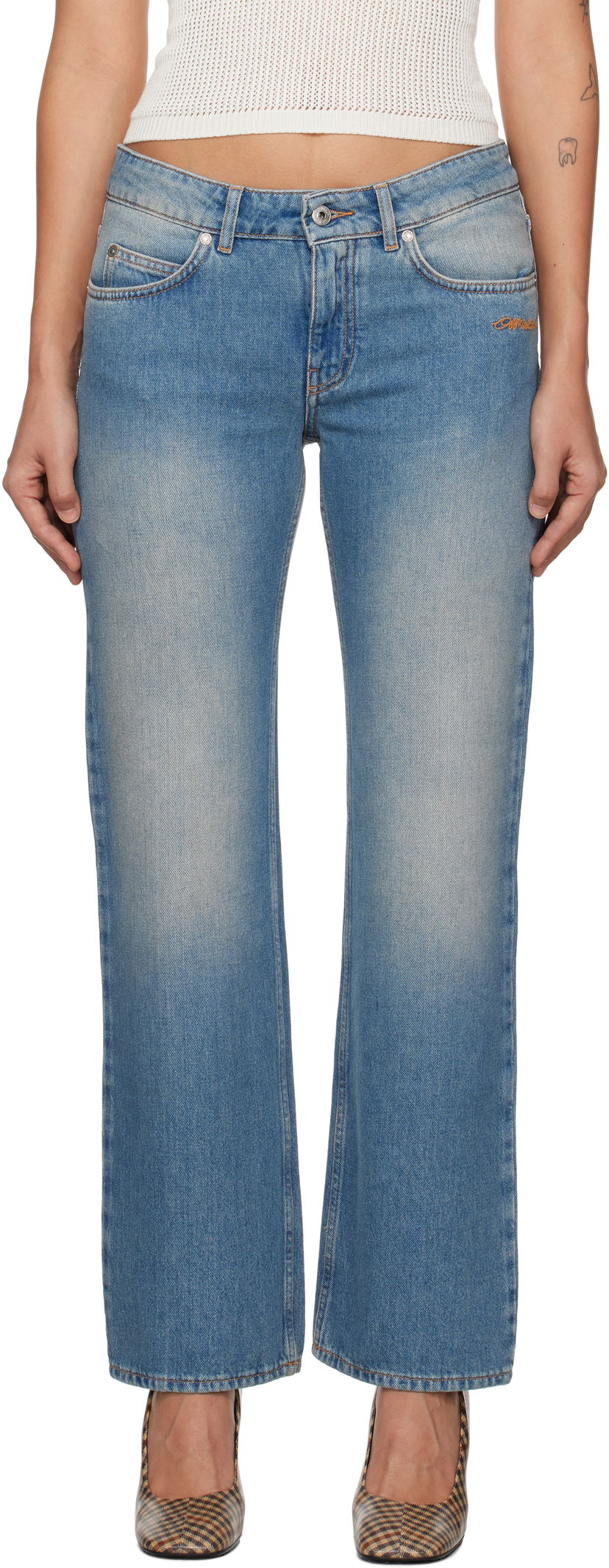 Дънки Off-White 90S Fit Bleach Jeans Синьо | OWYA059F24DEN0014000