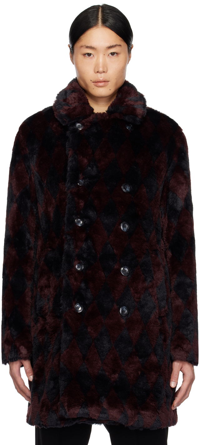 Палта Needles Argyle Faux-Fur Peacoat Бургунди | NS079, 0