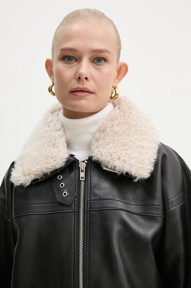 Яке STAND STUDIO Stand Studio Emelia Oversized Faux Leather Jacket with Faux Shearling Collar Черно | 62271.7540, 4