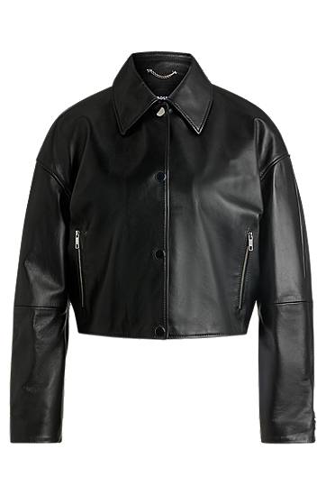 Яке бомбър BOSS Cropped Leather Jacket Черно | 50535759, 0