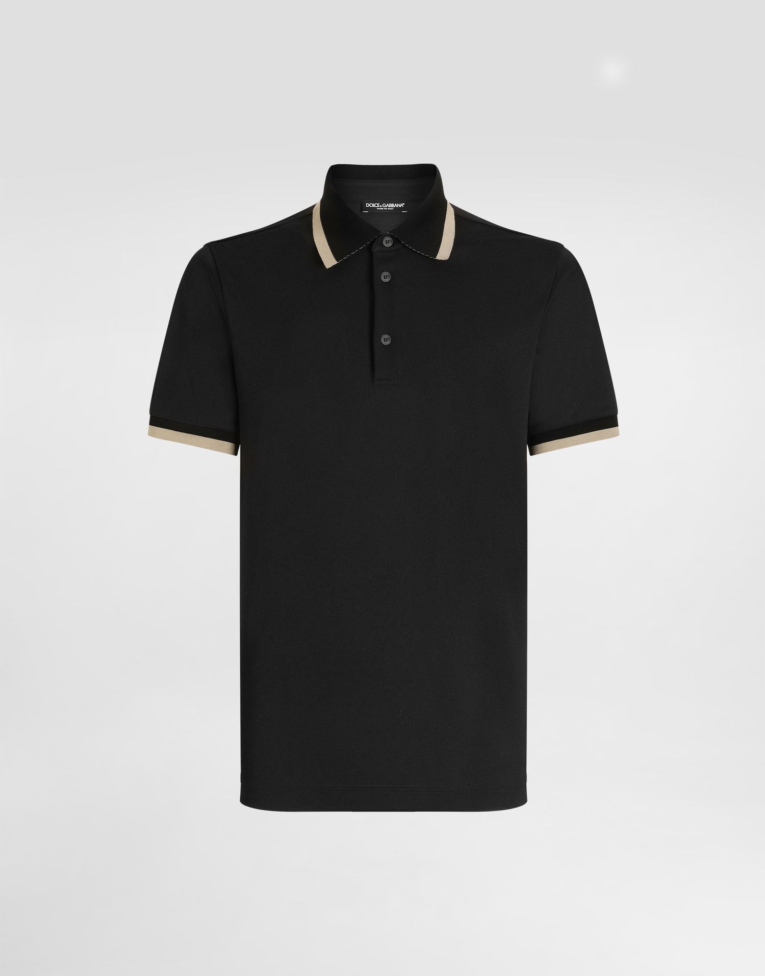 Поло тениска Dolce & Gabbana Dolce & Gabbana Jersey Polo Shirt with Beige Trim Черно | G8SW8THU7VDN0000, 0