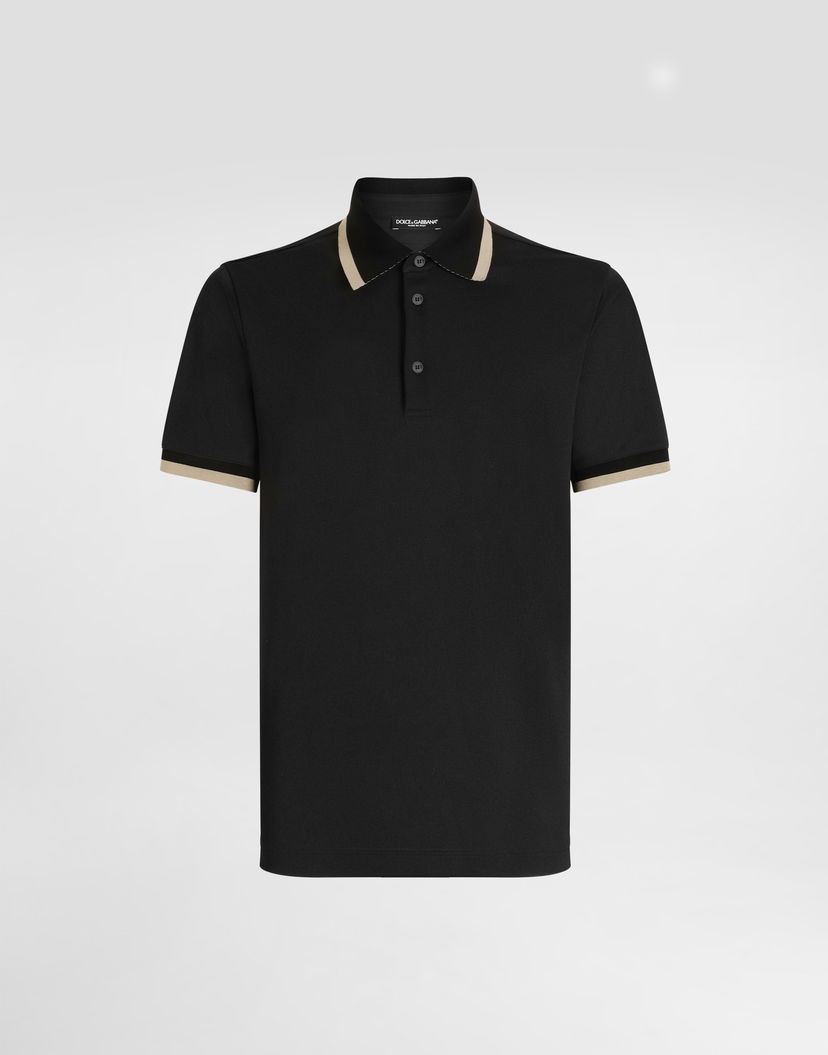 Поло тениска Dolce & Gabbana Dolce & Gabbana Jersey Polo Shirt with Beige Trim Черно | G8SW8THU7VDN0000