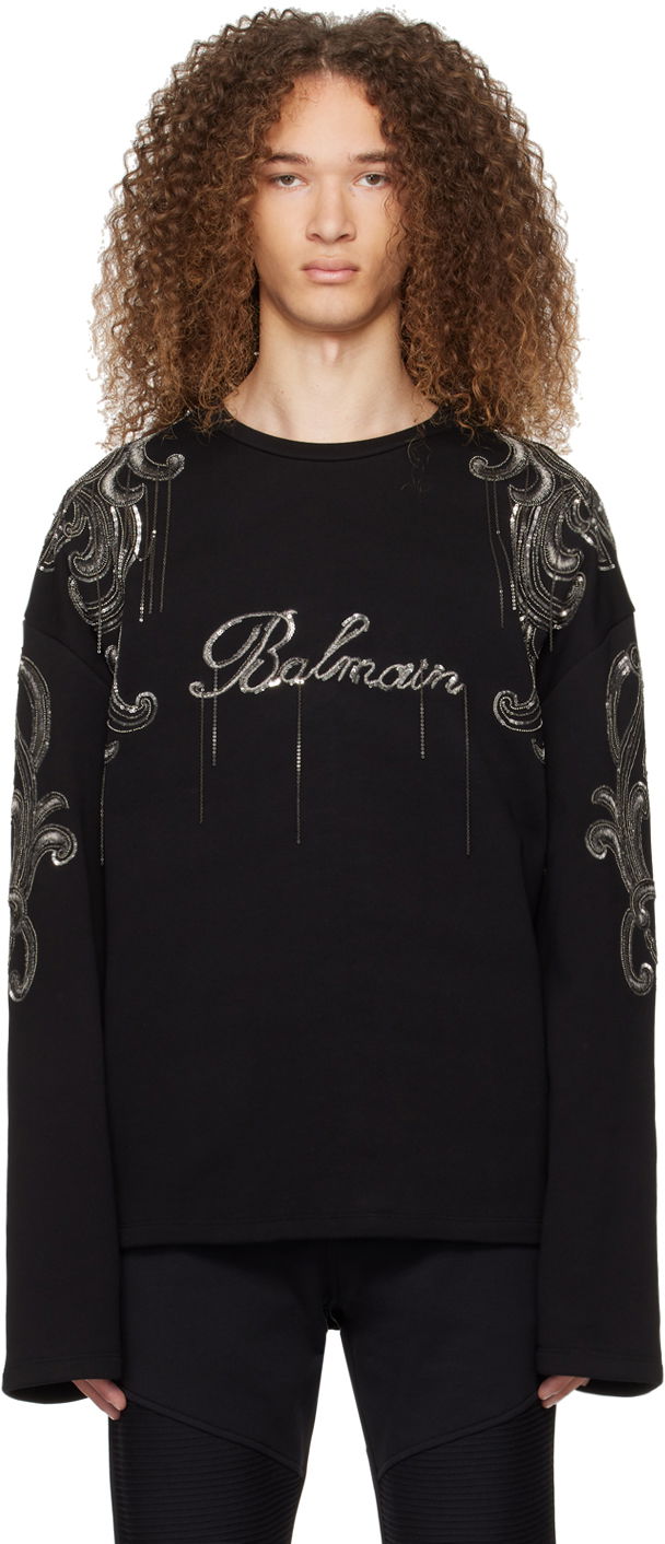 Суитчър Balmain Chain Sweatshirt Черно | CH1JQ049PC17, 0