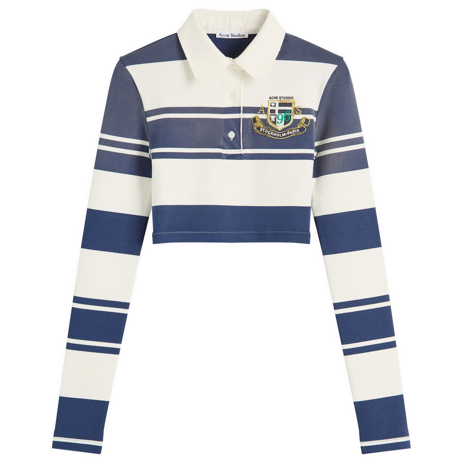 Поло тениска Acne Studios Euston Cropped Striped Polo Shirt, Size Large Синьо | AL0478-BL1, 1