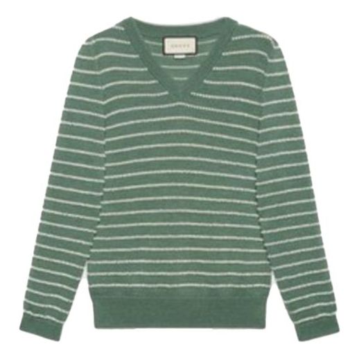 Пуловер Gucci Striped Alpaca V-Neck Sweater Зелено | 633610-XKBIL-3861
