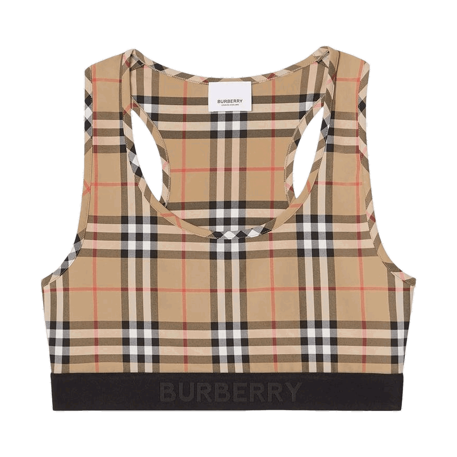 Съкратен топ Burberry Logo Detail Vintage Check Bra Top Бежово | 8049477, 0