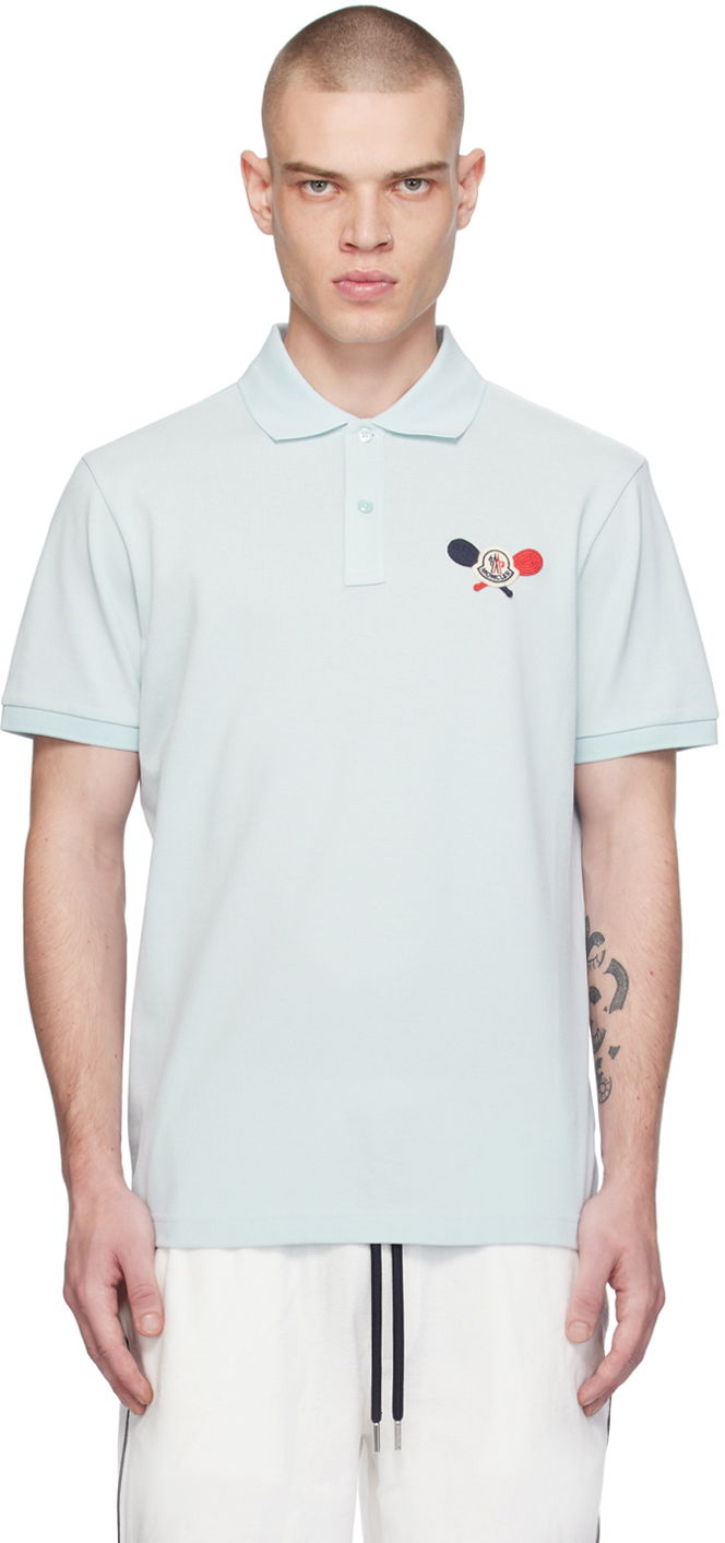 Поло тениска Moncler Appliqué Polo Синьо | J10918A0000989A16, 0