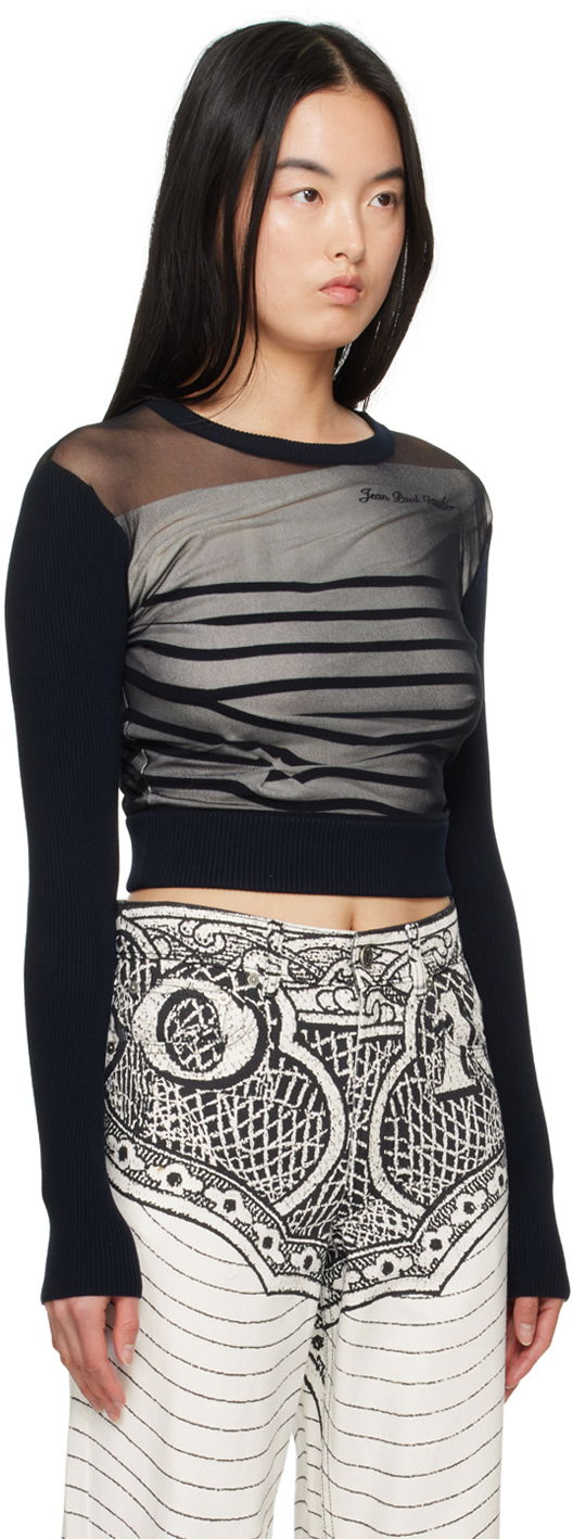 Пуловер Jean Paul Gaultier Gaultier 'The Marinière' Striped Mesh Top Черно | 24/25-F-PL047B-M064-590100, 1