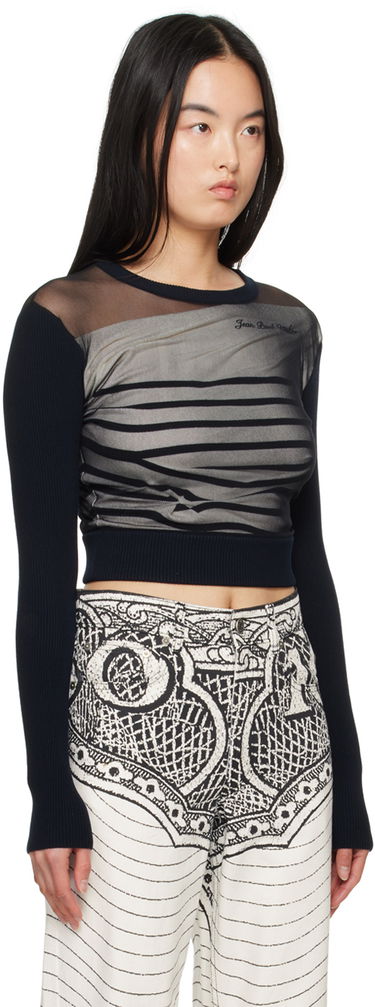 Пуловер Jean Paul Gaultier Gaultier 'The Marinière' Striped Mesh Top Черно | 24/25-F-PL047B-M064-590100, 1