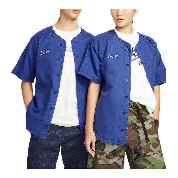 Риза Nike SB Skateboard Embroidered Short Sleeve Shirt Синьо | DQ6283-455