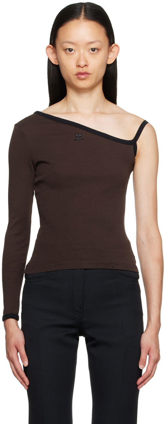 Тениска Courrèges Single-Shoulder Slim-Fit T-Shirt Кафяво | 323JTO209JS0070, 0
