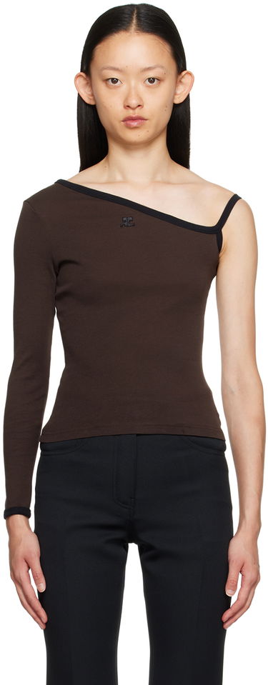 Тениска Courrèges Single-Shoulder Slim-Fit T-Shirt Кафяво | 323JTO209JS0070, 0