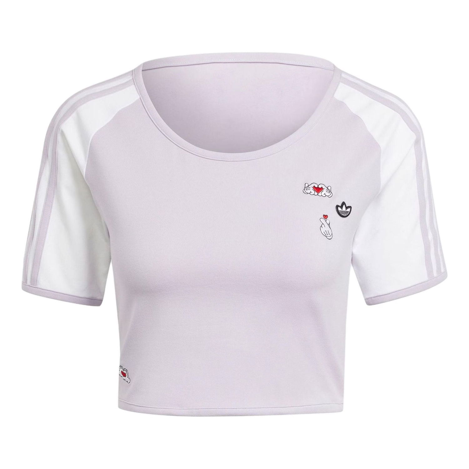 Съкратен топ adidas Originals Mickey Mouse x 3-Stripes Icon Baby T-Shirt Лилаво | IY2269, 0