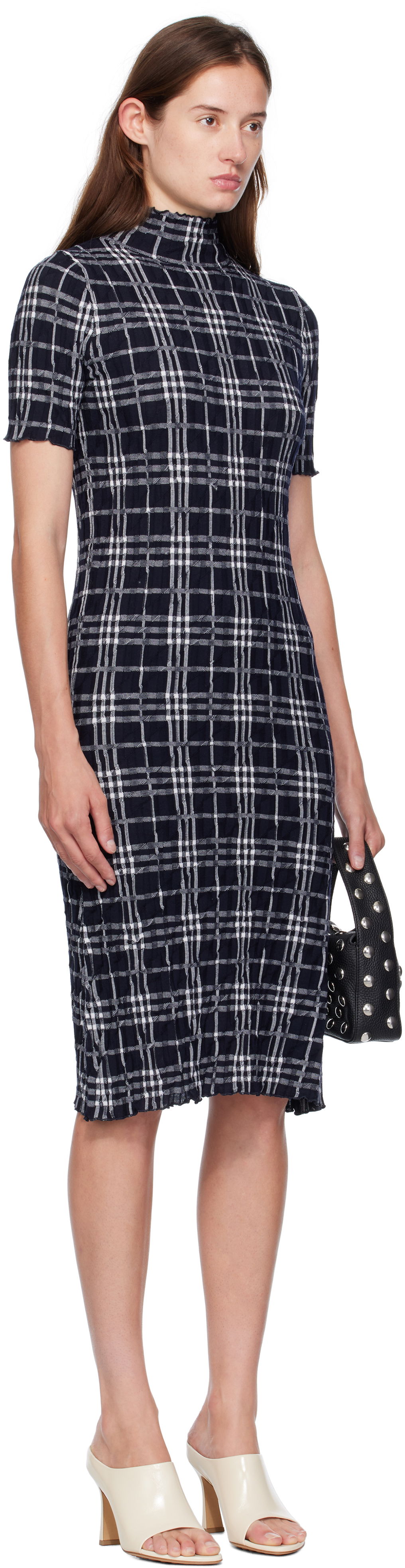 Pокля Burberry Burberry Check Wool Blend Midi Dress Тъмно синьо | 8111428, 1