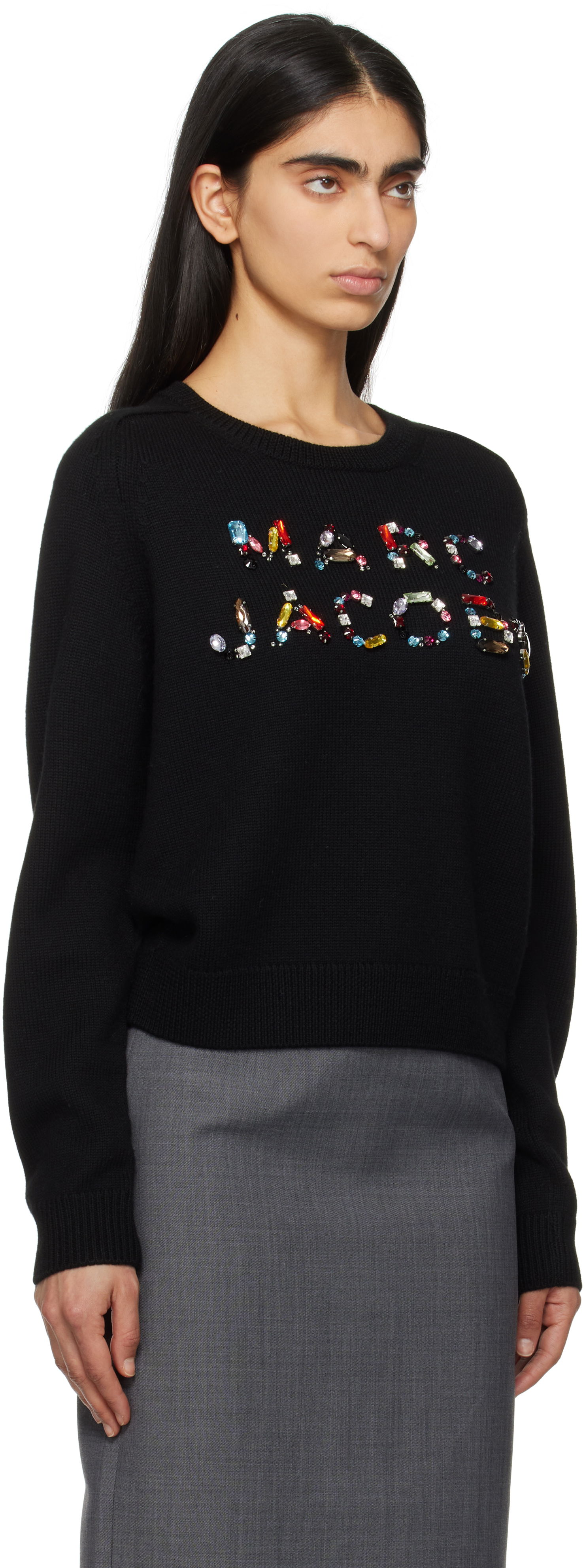 Пуловер Marc Jacobs Marc Jacobs Knit Logo Sweater with Gem Embellishments Черно | 2S5RTP001K26, 1