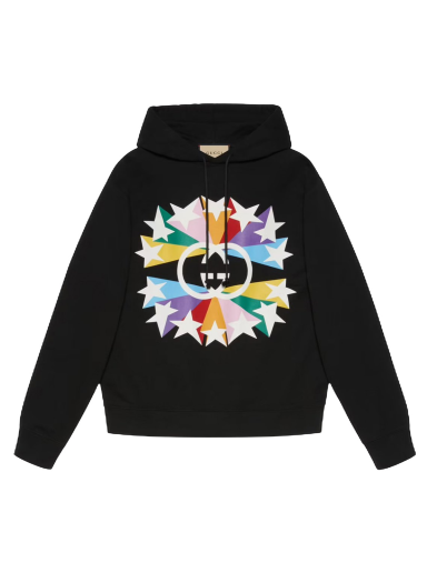 Суитчър Gucci Interlocking G Star Burst Print Cotton Hoodie Черно | 646953 XJDNJ 1082