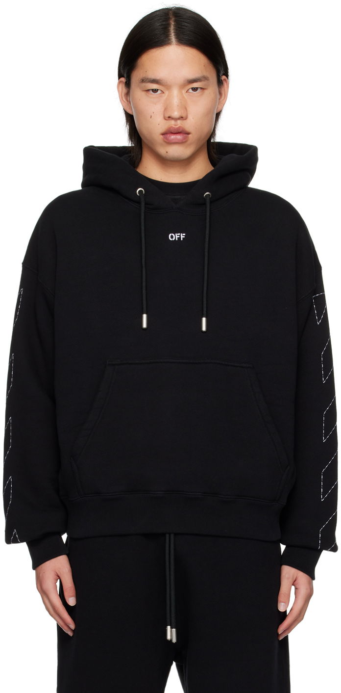 Суитчър Off-White Black Off Stitch Skate Hoodie Черно | OMBB085C99FLE0141001