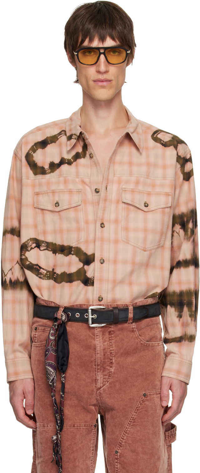 Isabel Marant Suli Plaid Tie-Dye Long Sleeve Button-Up Shirt